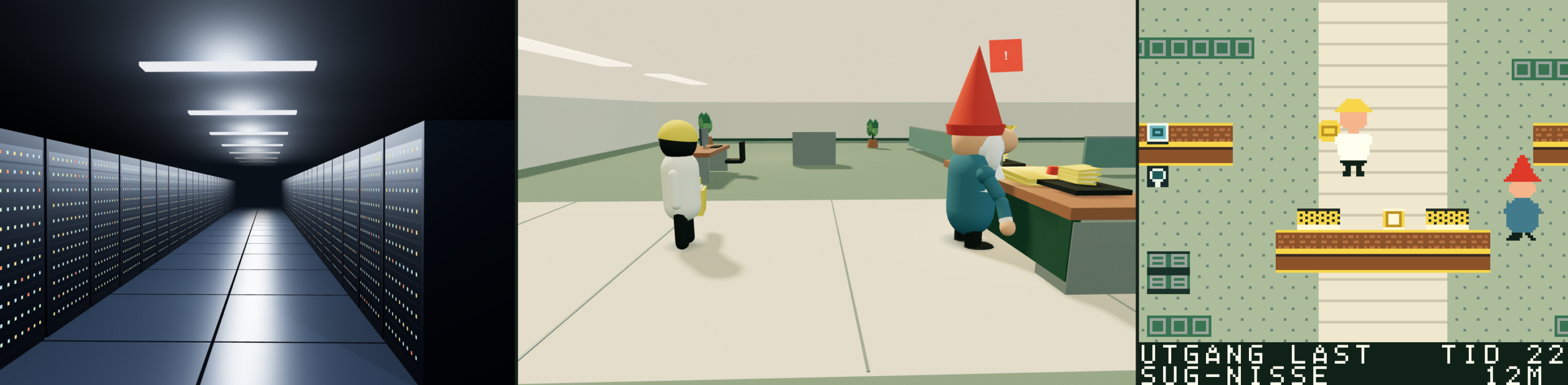 Serverhall, 3D-webbspelet Operation Presentation och Game Boy Color-versionen sida vid sida